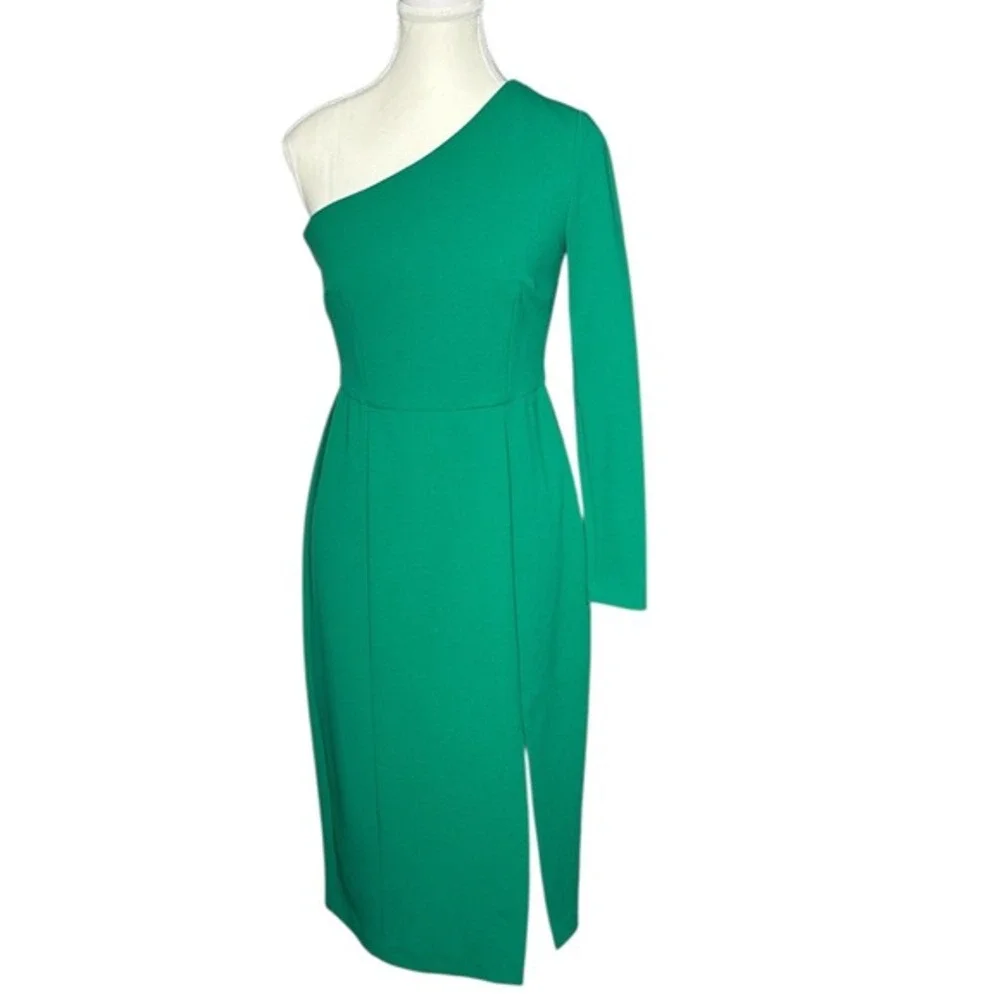 Donna‎ Morgan One Shoulder Midi Emerald Green Front Slit Party Dress Size 2